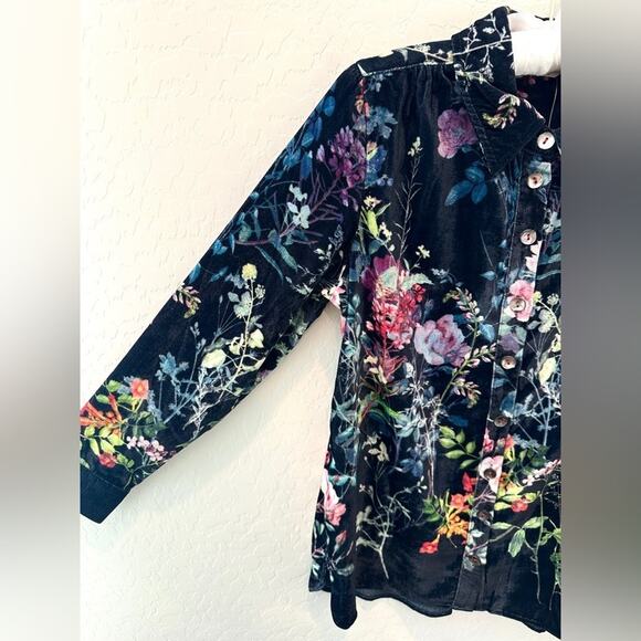 SOFT SURROUNDINGS | Velvet Floral Button Down Shirt New | Petite Small - Picture 3 of 7